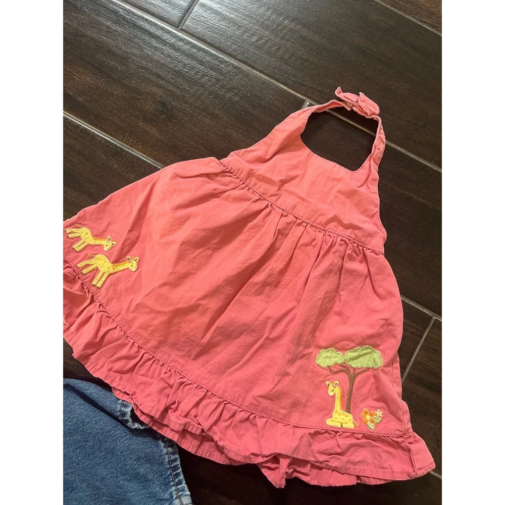 Gymboree Baby Girls Pink Giraffe Embroidered Halter Ruffle Dress 3-6 Months